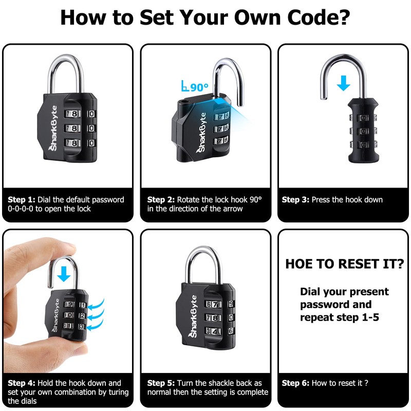 SharkByte Luggage Locks - 3-Dial Weatherproof Outdoor Security Combination Padlock,