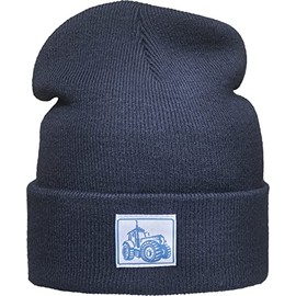 Patch Knitted Hat for Kids: Tractor - Tractor Farm Digger Construction Site Truck Tug - Knitted Hat Winter Hat Warm Hat Beanie Cap Headwear Gift for Boys & Girls, French navy