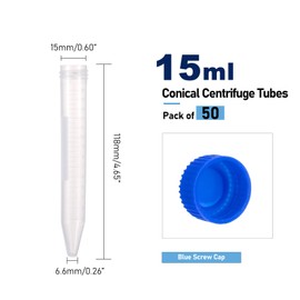 50Pcs 15ml Conical Centrifuge Tubes with 1Pcs Rack, Plastic Clear Lab Test Tubes with Screw Caps, Sample Tubes Vials with Graduated Scale and Write Marks