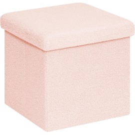 CAIPINFUL Folding Storage Ottoman Cube - Small Foldable Footrest Stool with Sherpa Top, Multi-Functional Storage Bench for Bedroom, Living Room & Pet Owners-Pink