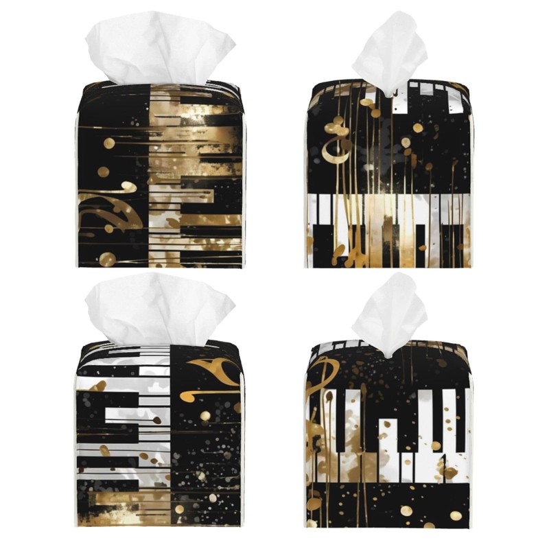 DXTKWL Tissue Box Cover Golden Music Notes Piano Keys Square