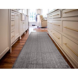 Custom Length Cut to Size Wide Width Carpet Runner Rug for Hallways, Skid Resistant Latex Rubber Backed, 31 inch Wide X Customized Length, Stripe Grey, 31 inch X 7 feet