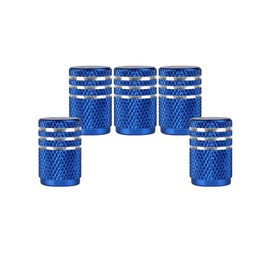 SENZEAL 5x Silver Around Car Valve Caps Aluminum Motorbike Wheel Dust Caps Blue