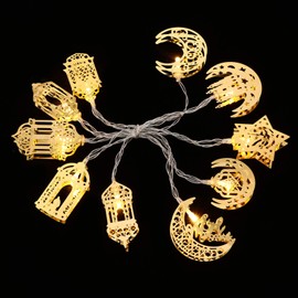 Uonlytech 1 Set Muslim Ramadan String Lights Muslim Eid Party Light Decors Eid Mubarak Decoration Fairy String Lights Battery Operated LED Ramadan Lamp for Festival Golden