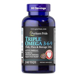 Puritan's Pride | Triple Omega 3-6-9 Aceites de Pescado, Lino y Borraja | 240 Cápsulas Blandas