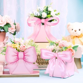 Hushee 12 Sets Baby Shower Centerpieces for Tables Elephant Bear Pink Bow Baby Shower Table Decorations 3D Boxes for Boys Girls Birthday Gender Reveal Tea Party Supplies(Pink Bow)