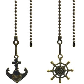 Hyamass Ceiling Fan Pull Chain Extenders with Charm Pendant - 2Pcs 12 inch Vintage Bronze Pull Chains for Ceiling Fans and Lights with Connector (Anchor and Wheel)