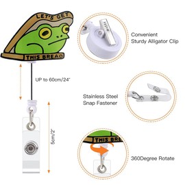 Funny Let’s Get This Bread Retractable Badge Reel for ID Card Badge,Cute Frog Retractable Badge Holder Alligator Clip for Nurse,Medical Assistant,Nursing Student,Teacher