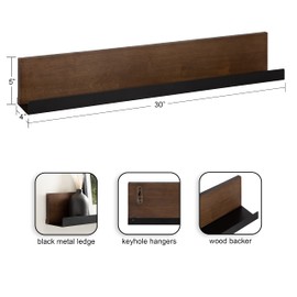 Kate and Laurel Ubbard Modern Decorative Floating Wall Shelf, 30 x 4, Walnut Brown and Black, Transitional Hanging Wood and Metal Floating Shelves for Wall Decor