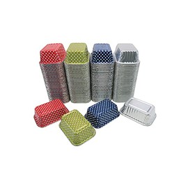 KitchenDance Disposable Aluminum Mini Loaf Pans without Lid-6 Ounces Individual Loaf Pans for Cakes, Cobblers - 4004, (Red Polka Dot- No Lids, 50)