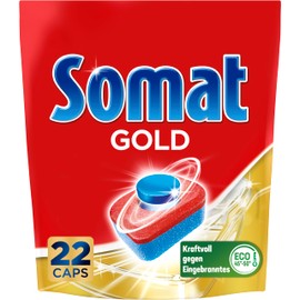 Somat Gold Spülmaschinen Tabs (22 Tabs), Geschirrspül Tabs für strahlend sauberes Geschirr auch bei niedrigen Temperaturen, Extra-Kraft gegen Eingetrocknetes
