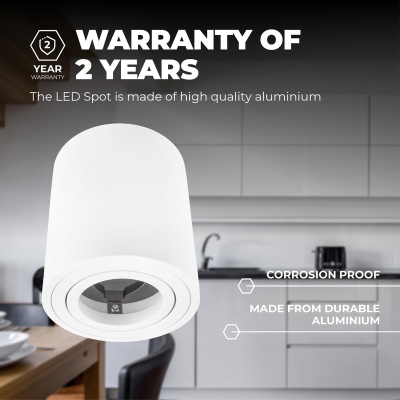 Ledvion Surface-mounted spotlight, round, GU10 socket, white, GU10, diameter 80