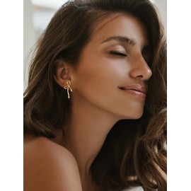 SWEETV Gold Bow Earrings for Women, 925 Sterling Silver Post Ribbon Knot Earrings Drops, Daily Jewelry Accessory Valentines Day Gifts