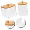 LABRIMP Cotton Swab Containers Bamboo Lid Box Storage Case for