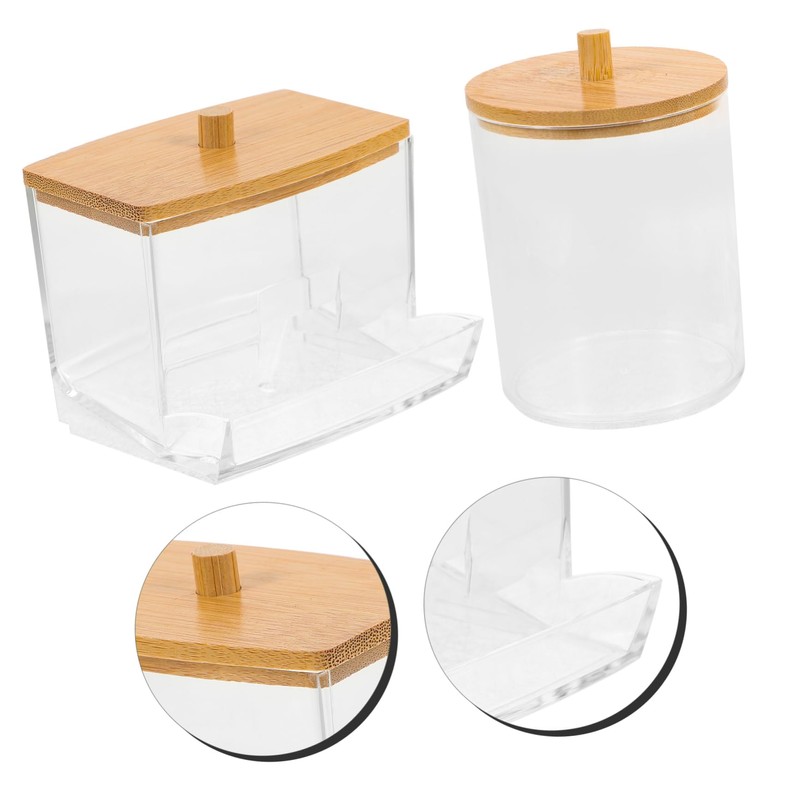 LABRIMP Cotton Swab Containers Bamboo Lid Box Storage Case for