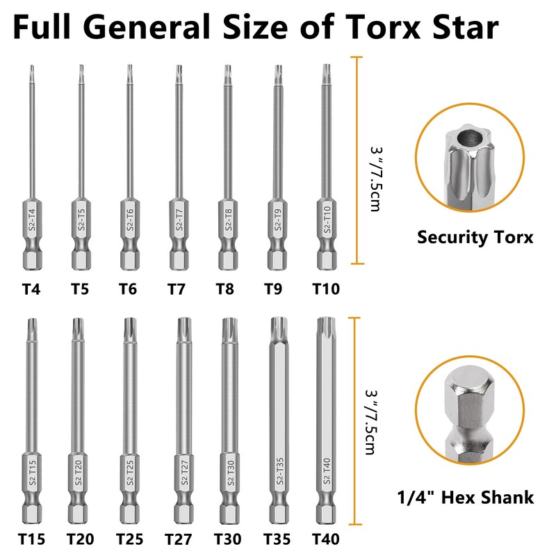 MulWark 14PC Security Torx Bit Set 3" Long Tamper Proof