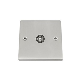 TV Coaxial Aerial Socket Single 1 Gang - Satin Chrome - Black - Square