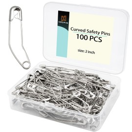 vrupin 100pcs Stainless Steel Curved Safety Pins for Quilting, Safety Pins Bulk Metal Silver Sewing Pins Clothing Clips Tool Decorative Safety pins (2inch)