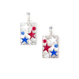 Fashion Trendy Independence Day American Flag Patriotic Theme Star Dangle Earrings For Women / AZERPT366 (Silver)