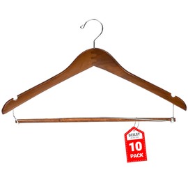 DEILSY™ Suit Hangers for Men with Open Bar 10 Pack Premium Brown Wooden Coat Hangers Pants Durable Suit for Closet Organization - Jacket Hanger Wood Clothes (10)