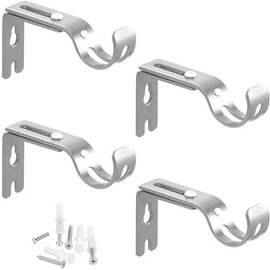Soporte para Cortinero Paquete de 4, Soporte para Barra de Cortina, Soportes Ajustables para Ventana, Soporte para Cortinas para Soporte de Barra de Cortina en Techo o Pared (Plata)