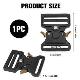 THKO Men's Belt Buckle, 50 mm, Matt Black, Robust Metal Buckle, Modern Belt Closure for Men, Ideal for Leather Belt, Backpack, Outdoor, Tactical Belt Buckle, black