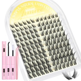 JIMIRE Cluster Lashes Kit Natural Look Wispy 10-16MM Manga Eyelash Clusters Left Right DIY Eyelashes Individual Kit with Lash Bond and Seal Soft D Curl Lashes Clusters 132Pcs Anime Individual Lashes