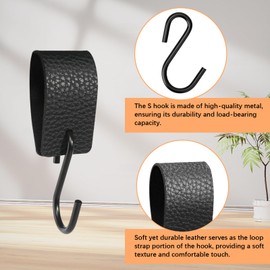 VARKAGE Pack of 12 Black Hooks for Wardrobe, Hooks for Clothes Rail with Leather Loop, Coat Hooks for Rod, Hooks for Hanging for Kitchen, Bathroom, Bedroom, Living Room