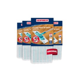Leifheit Clean Twist M Ergo/Power Clean M Micro Duo Mop Cover Set of 4, Floor Mop Replacement Cover for Tiles and Laminate, Microfibre Cover