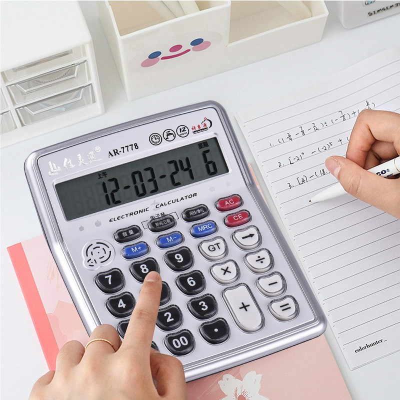 HUIOP Calculators Large Display,Musical Desktop Calculator 12-Digits LCD Display Electronic