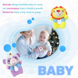 BLOOBLOOMAX Baby Car Seat Toys, Infant Soft Plush Rattle, Cute Animal Doll,Early Development Hanging Stroller Toys for Newborn Boys Girls Gifts (2 PCS-B)