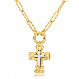 BRAYEG Gold Silver Cross Chain Necklace for Women＆Men,5mm Gold Paperclip Chain Chunky Cross Pendant Necklace,Religious Christian Faith Cross Jewelry Gift,18in+2in Open Ring for Pendant Replacement