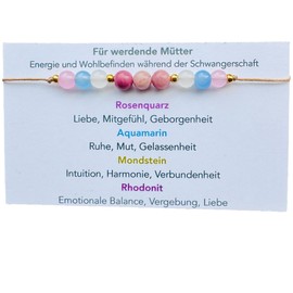 Schwangerschaftsarmband Armband für schwangere Pregnant Natursteine verstellbar Armband für werdende Mütter Rosenquarz Rhodonit Aquamarin Mondstein Edelstein Perlen Liebe