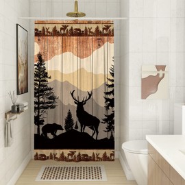 Witzest Farmhouse Rustic Deer Small Shower Stall Curtain Size 36" x 72", Forest Woodland Cabin Narrow Stand up Shower Curtains for Bathroom Decor Polyester Fabric Set
