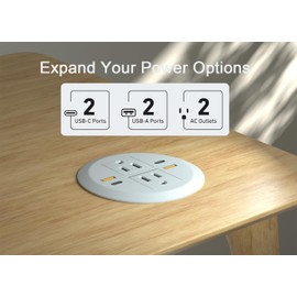 MAZZGOFOR 2pcs Desktop Power Grommet,Dual PD20W USB C,40W Total Output,4 USB Ports,Flush Mounted for 3-1/8" Desk Grommet Holes,Round Recessed Outlet,ETL-Certified,Flat Plug,6.4 ft,White