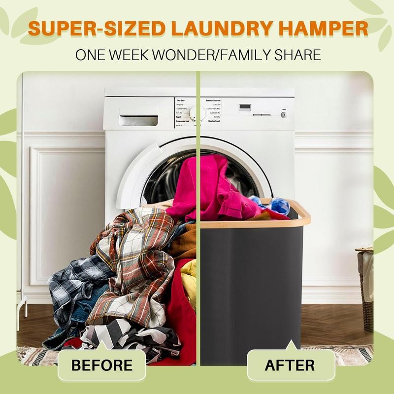 Bathola 145L Laundry Hamper with Lid, 3-Compartment Foldable Laundry Basket