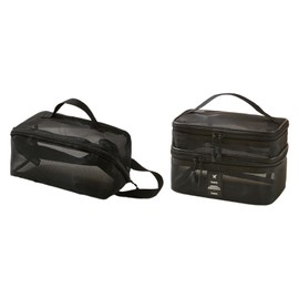 perfeclan 2 Stücke Mesh Make -up -Bag Pinsel Organizer Haarzubehör Tasche Reisetasche Organizer Reisen Essentials für Fitnessstudio Outdoor, Schwarz