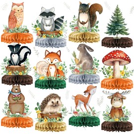12 Pack Woodland Animals Honeycomb Centerpieces, Woodland Animals Baby Shower Table Decorations, Jungle Baby Shower Decorations for Girl Boy Green Forest Theme Birthday Party