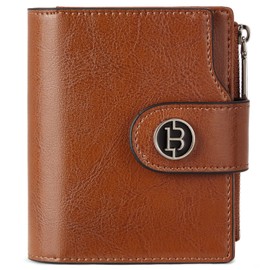 BOSTANTEN Women Leather Wallet Small RFID Blocking Bifold Zipper Pocket Wallet Card Case with ID Window Brown