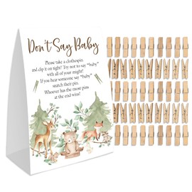 stizak Don't Say Baby Clothespin Games (1 Sign + 50 Mini Clothespins), Forest Theme, Neutral Baby Shower Decorations, Baby Shower Game, Delicate Baby Pin (dsbb22)