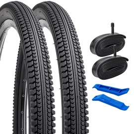 YUNSCM 2-PCS 26" Road Bike Tires 26 x 2.125/57-559 and 26" Heavy Duty Bike Tubes Schrader Valve Compatible with 26x2.0 26x2.10 26x2.125 26x2.15 Bike Bicycle Tires and Tubes (Y-1039)