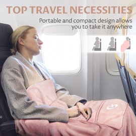 Tirrinia Travel Blanket Pillow Airplane Flight Essentials Car Pillow Traveling Accessories Gift in Portable Compact Pack for Camping Office Home 65×40