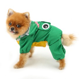 SMALLLEE_LUCKY_STORE Cute Frog Raincoat for Small Dogs with Hoood Leash D-ring Puppy Botton Down Rain Jacket Full Boby 4 leg Jumpsuit Lightweight Waterproof Clothes,Green XL