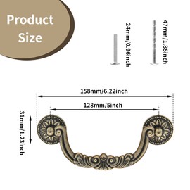 Moicstiy 4Pcs 5 Inch Hole Center Vintage Drop Bail Drawer Pull Handles, Antique Bronze Decorative Cabinet Pulls with Screws for Furniture, Kitchen, Wardrobe, Cupboard