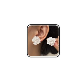 Yheakne Vintage Acrylic Flower Earrings White Flower Stud Earrings Resin Floral Petal Earrings White Flower Camellia Earrings Jewelry for Women