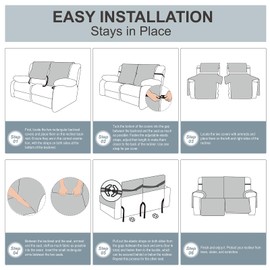 Genina Loveseat Recliner Cover Non-Slip, Sofa Cover for Reclining Couch 2 Seat, Loveseat Covers Double Recliner Furniture Protector Cover with Elastic Straps for Pets (Dark Gray, Recliner Loveseat)
