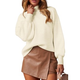 WEACZZY White Sweaters for Women 2024 Fall Fashion Mock Neck Long Sleeve Lightweight Loose Knitted Pullover Sweater Tops Cream M