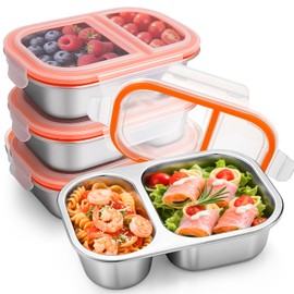 Palksky 4 Pack 29 Oz Meal Prep Containers Stainless Steel, 2 Compartment Food Storage Containers with Leak-Proof Lids, Reusable Airtight Bento lunch Boxes, Kitchen Storage, Freezer and Dishwasher Safe