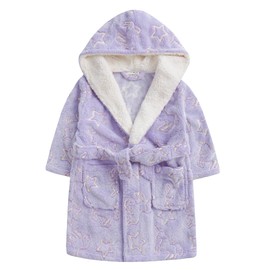 Metzuyan WS-AW21 Kids Infant Girls Glow in The Dark Unicorn Fluffy Snuggle Fleece Hooded Dressing Gown 13 Years Purple
