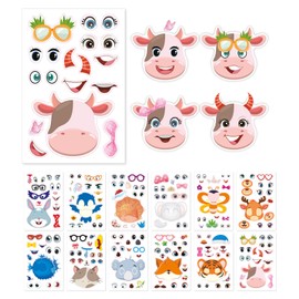 FuninCrea 36 Sheets Make a Face Stickers, Waterproof Make Your Own Stickers with Facial Expressions, Animals Mix and Match Sticker Sheets for Birthday Party Favors, Rewards, Art Craft (type 2)